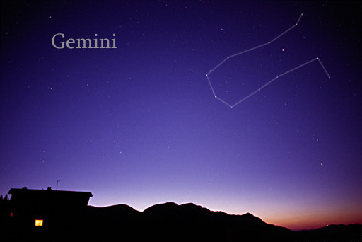 The Gemini constellation above the eastern horizon